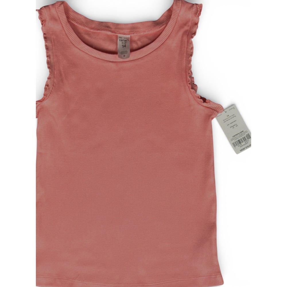 Carter's Girls Ribbed‎ Pink Ruffle Tank Top Size 14 NWT